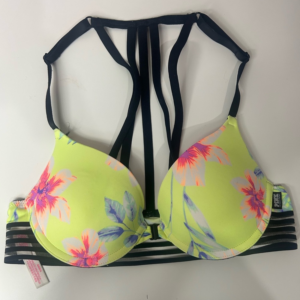 Pink Strappy Back Push Up Bra 32B